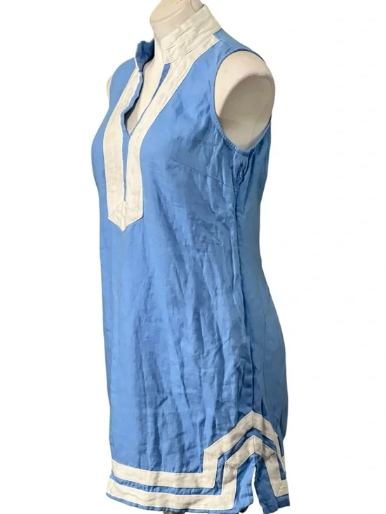 STS Sail to Sable dress sz M Blue linen Sleeveless Shift White Trim casual - Picture 3 of 6